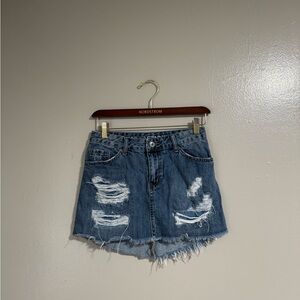vintage y2k Vanilla Star mini skirt denim distressed womens size 1 /waist is 27”